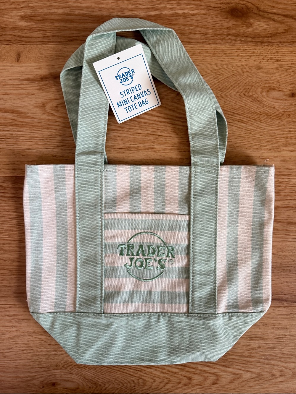 Summer 2026 Trader Joe’s Striped Mini Canvas Tote Bag - Light Green/Sage